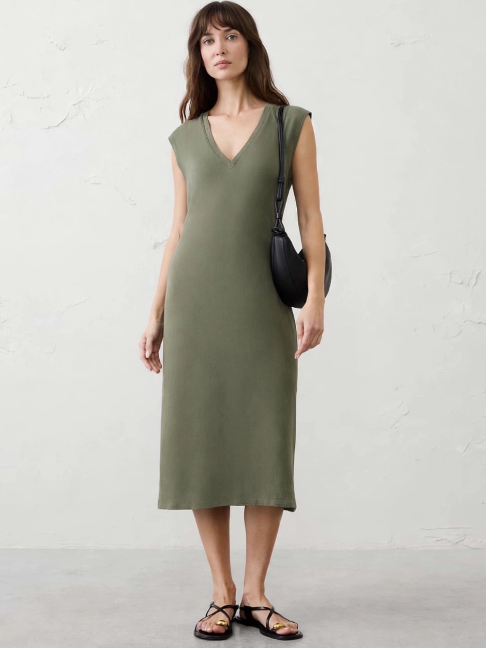 Banana Republic Olive V-Neck Midi Dress